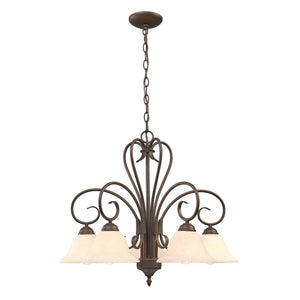 Homestead 5 Light Nook Chandelier in Rubbed Bronze with Tea Stone Glass