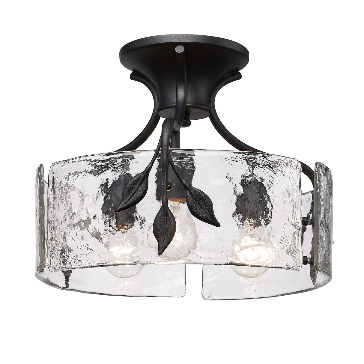 Calla 3 Light Semi-Flush in Natural Black with Hammered Water Glass Shade