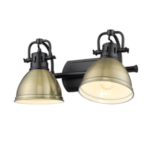 Duncan 2 Light Bath Vanity in Matte Black with Aged Brass Shades