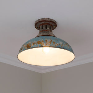 Kinsley Semi-Flush in Aged Galvanized Steel with Teal Shade