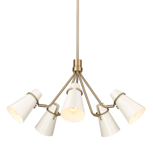 Reeva 5 Light Chandelier in Modern Brass with Glossy Ecru Shade