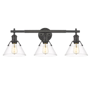 Orwell BLK 3 Light Bath Vanity in Matte Black with Clear Glass Shade