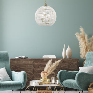 Florence 5-Light Pendant in Brushed Champagne Bronze and Bleached White Raphia Rope Shade