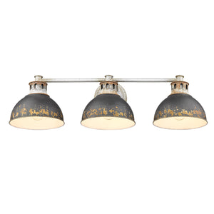 Kinsley 3 Light Bath Vanity in Aged Galvanized Steel with Antique Black Iron Shade
