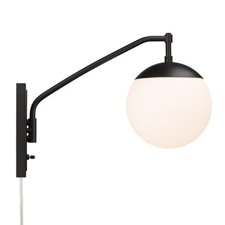 Glenn BLK 1 Light Articulating Wall Sconce in Matte Black with Opal Glass Shade