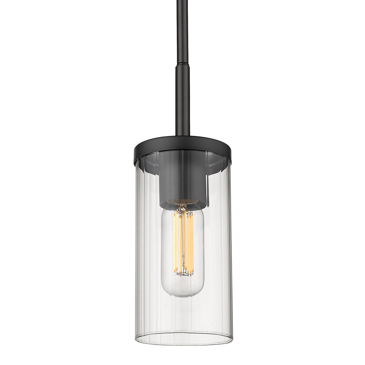 Winslett Mini Pendant in Matte Black with Ribbed Clear Glass Shade
