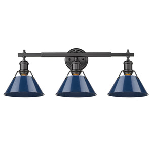 Orwell BLK 3 Light Bath Vanity in Matte Black with Navy Blue Shade
