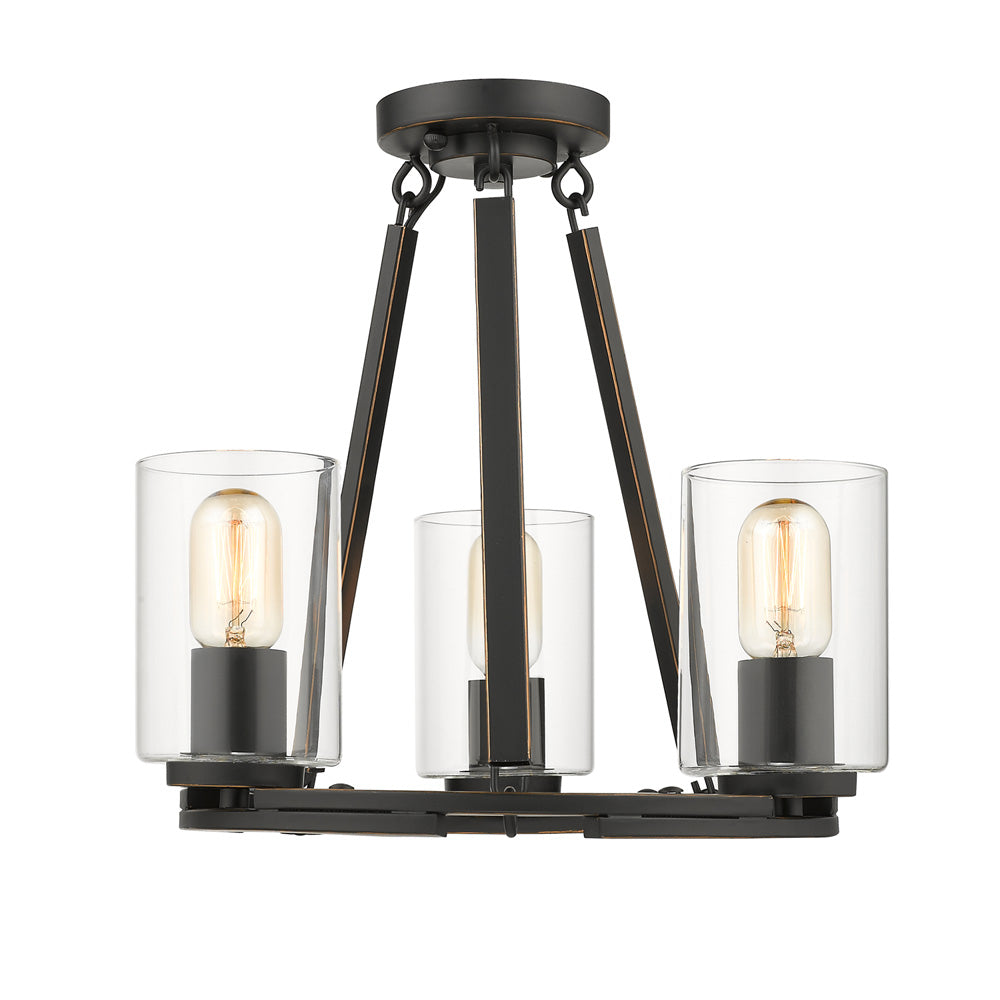 Monroe 3 Light Chandelier in Matte Black with Gold Highlights & Clear Glass