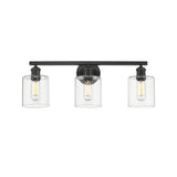 Fisher 3-Light Bath Vanity in Matte Black with Clear Glass Shades