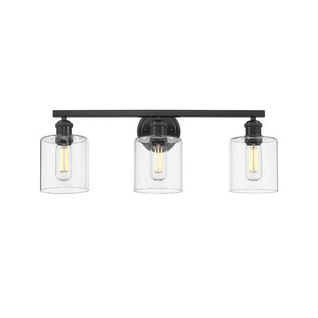 Fisher 3-Light Bath Vanity in Matte Black with Clear Glass Shades