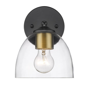Roxie 1 Light Wall Sconce in Matte Black with Brushed Champagne Bronze and Clear Glass Shade