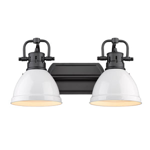 Duncan 2 Light Bath Vanity in Matte Black with White Shades
