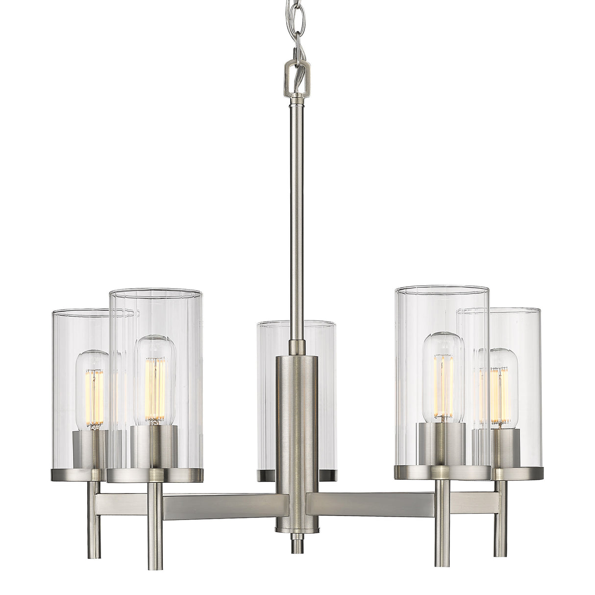 Winslett 5-Light Chandelier in Pewter with Ribbed Clear Glass Shades