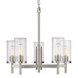 Winslett 5-Light Chandelier in Pewter with Ribbed Clear Glass Shades