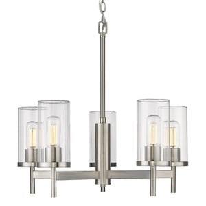 Winslett 5-Light Chandelier in Pewter with Ribbed Clear Glass Shades