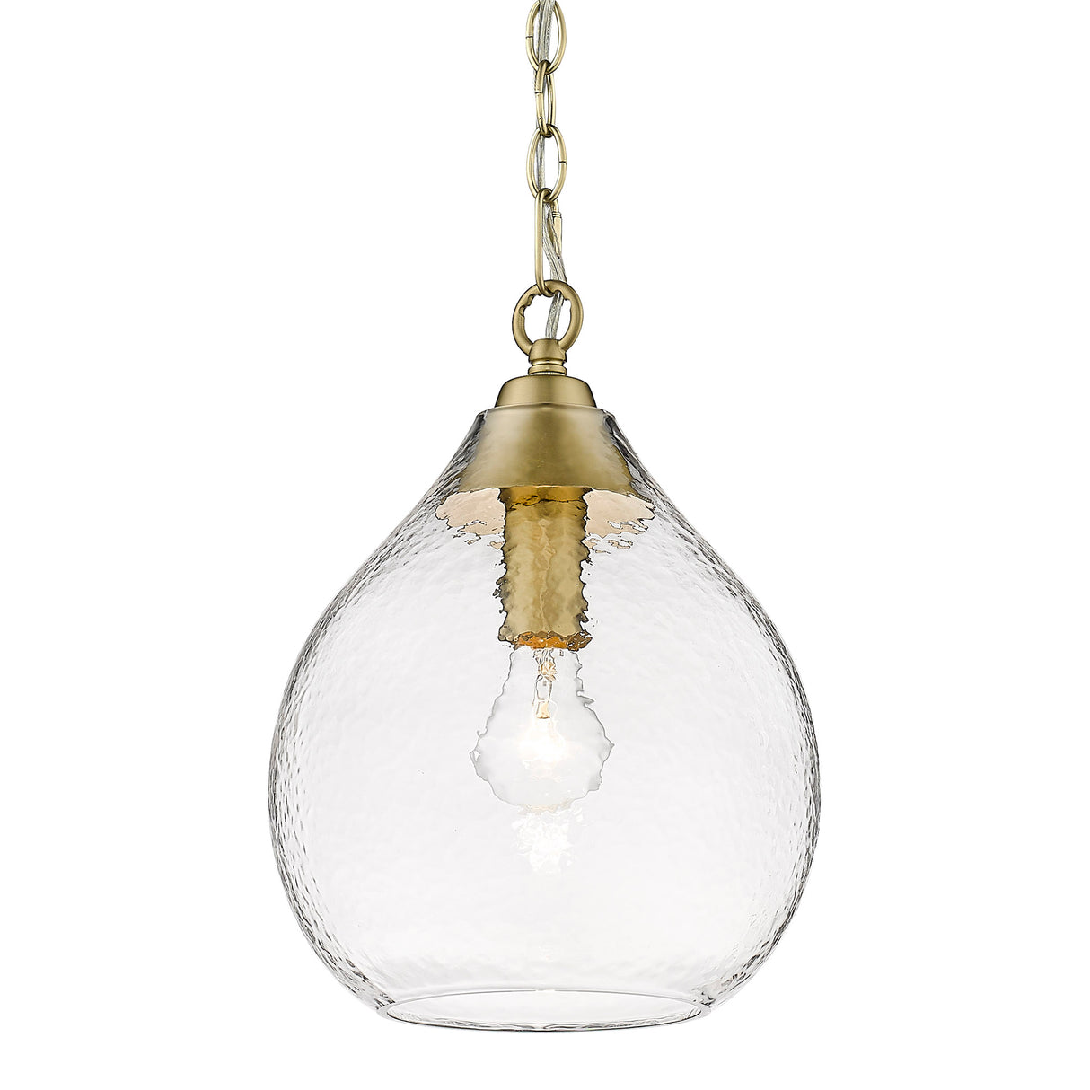 Ariella Small Pendant in Brushed Champagne Bronze with Hammered Clear Glass