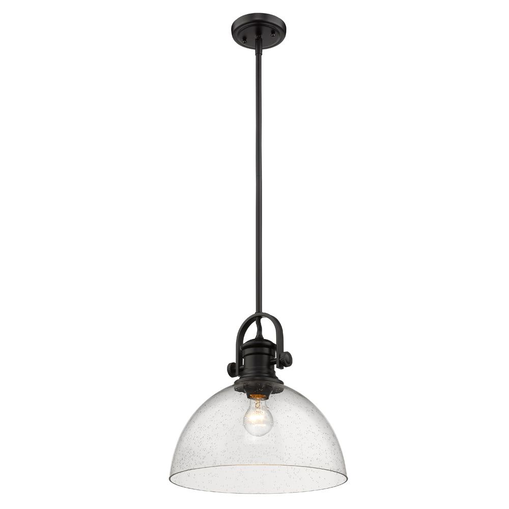 Hines 1-Light Pendant in Matte Black with Seeded Glass