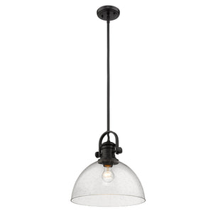 Hines 1-Light Pendant in Matte Black with Seeded Glass