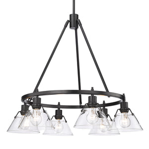 Orwell BLK 6 Light Chandelier in Matte Black with Clear Glass Shade