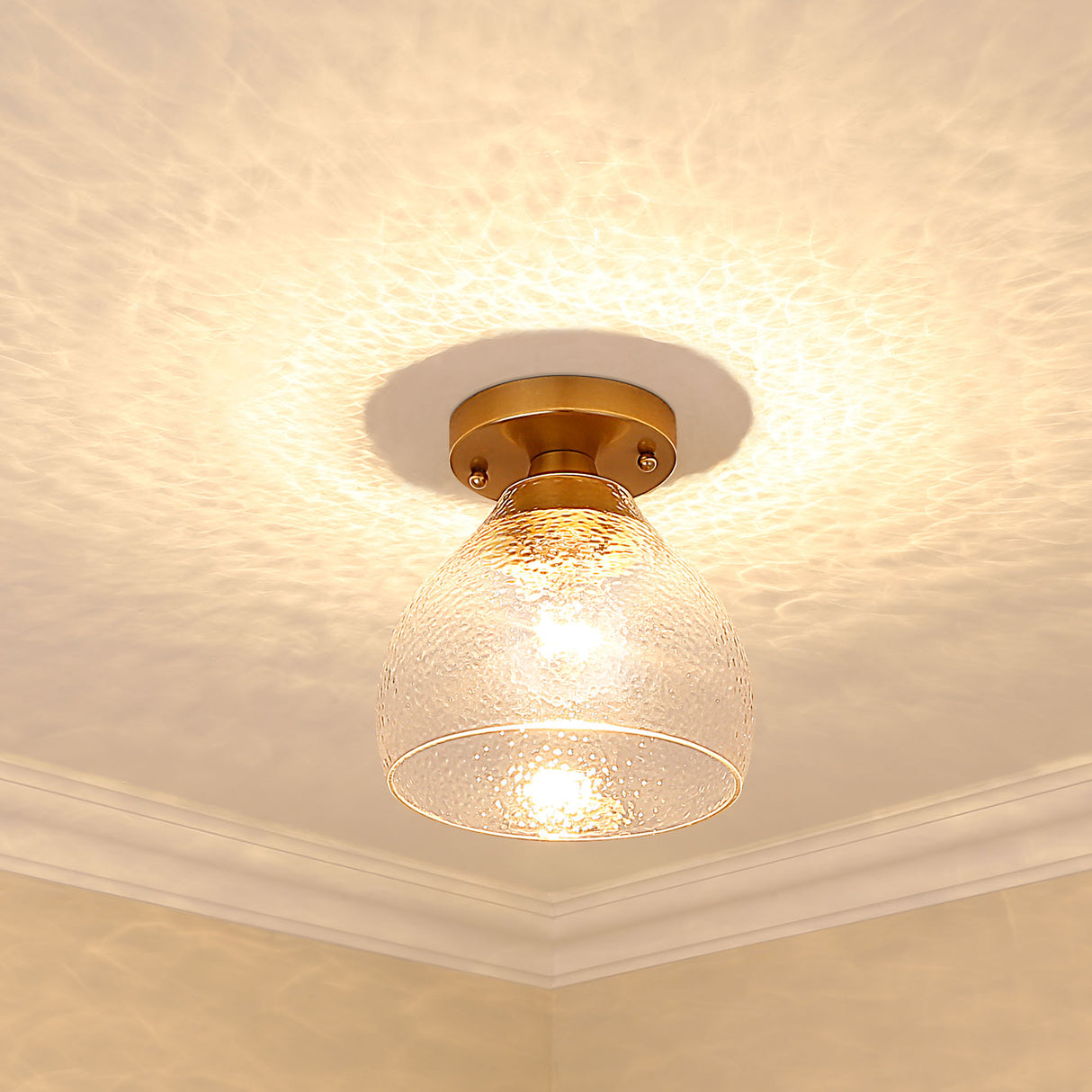 Ariella Small Pendant in Brushed Champagne Bronze with Hammered Clear Glass