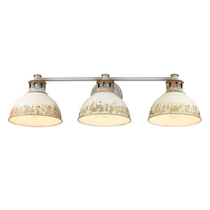 Kinsley 3 Light Bath Vanity in Aged Galvanized Steel with Antique Ivory Shade