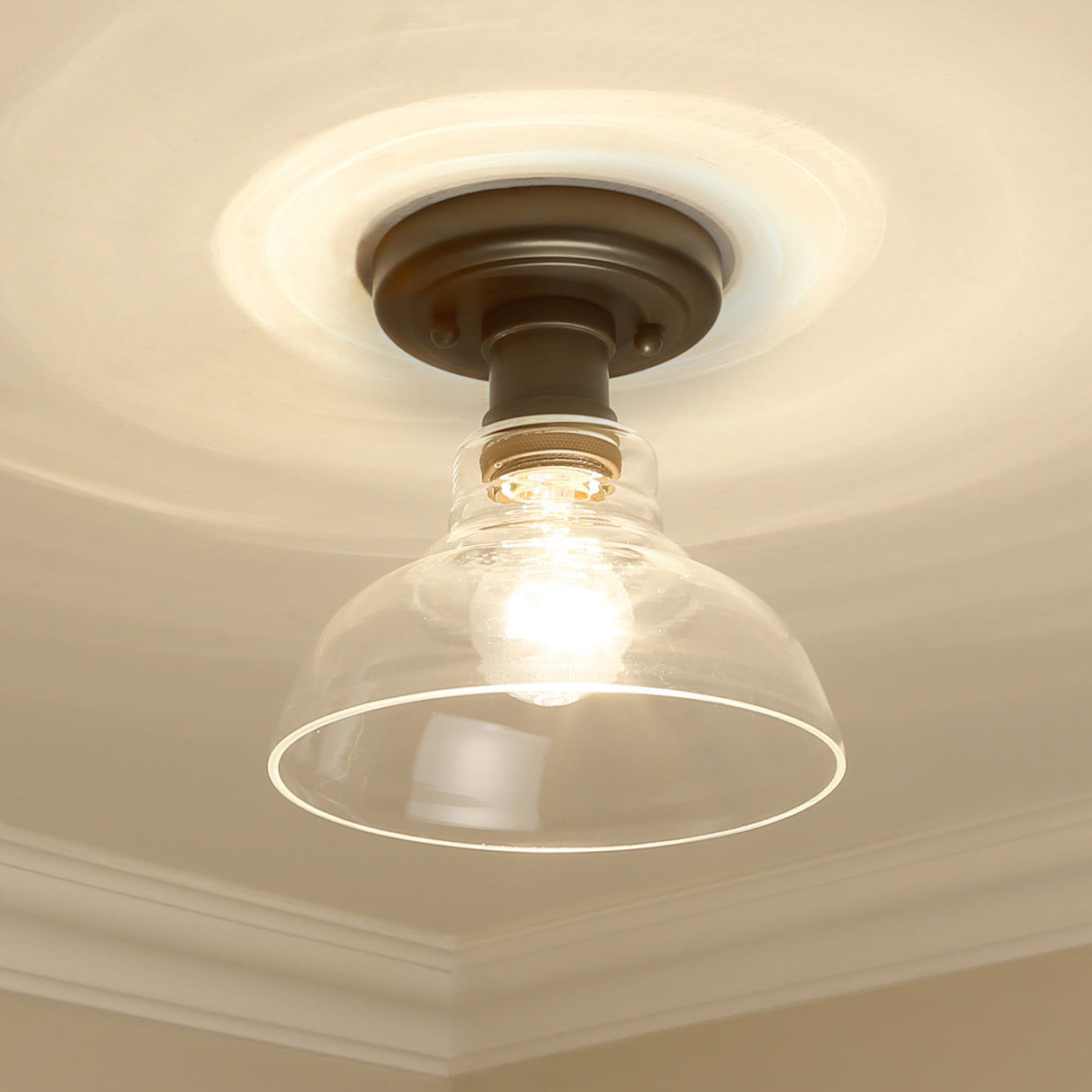 Carver RBZ Flush Mount in Rubbed Bronze with Clear Glass Shade