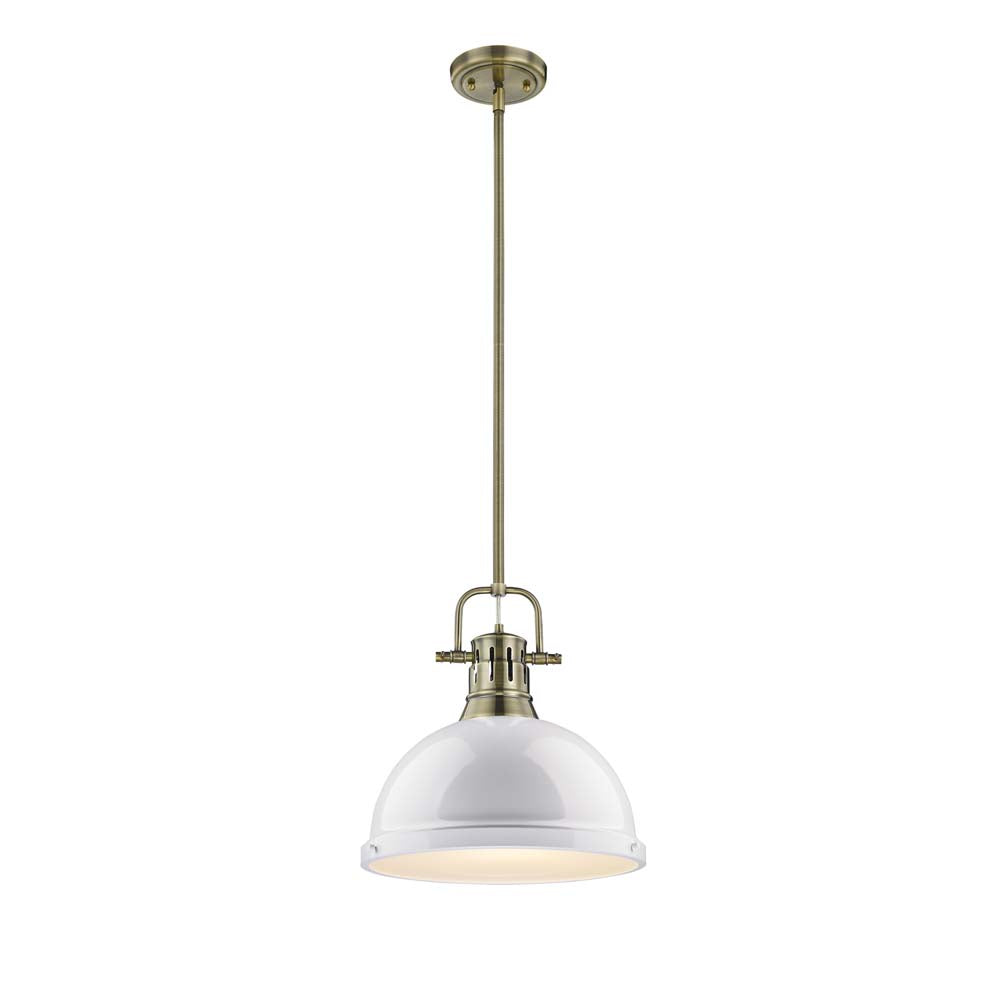 Duncan 1 Light Pendant with Rod in Aged Brass with a White Shade