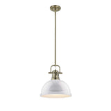 Duncan 1 Light Pendant with Rod in Aged Brass with a White Shade
