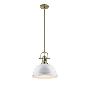 Duncan 1 Light Pendant with Rod in Aged Brass with a White Shade