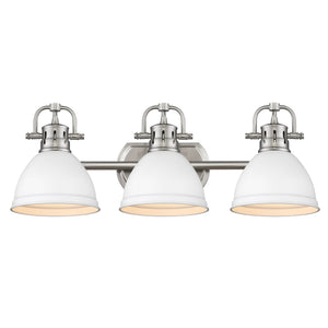 Duncan 3 Light Bath Vanity in Pewter with a Matte White Shade