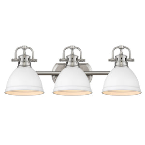 Duncan 3 Light Bath Vanity in Pewter with a Matte White Shade