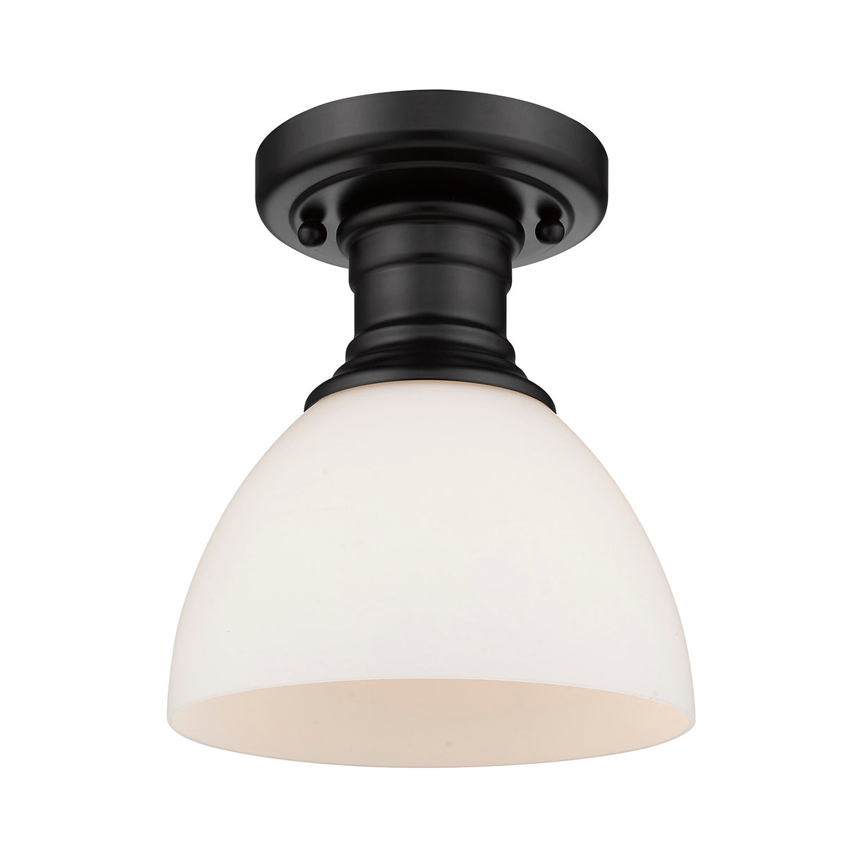 Hines Semi-flush in Matte Black with Opal Glass