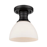 Hines Semi-flush in Matte Black with Opal Glass