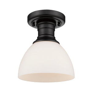 Hines Semi-flush in Matte Black with Opal Glass