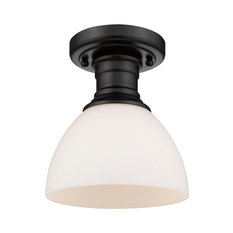 Hines Semi-flush in Matte Black with Opal Glass