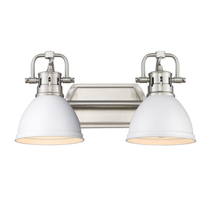 Duncan 2 Light Bath Vanity in Pewter with Matte White Shades