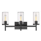 Winslett 3-Light Bath Vanity in Matte Black with Ribbed Clear Glass Shades