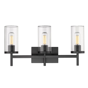 Winslett 3-Light Bath Vanity in Matte Black with Ribbed Clear Glass Shades