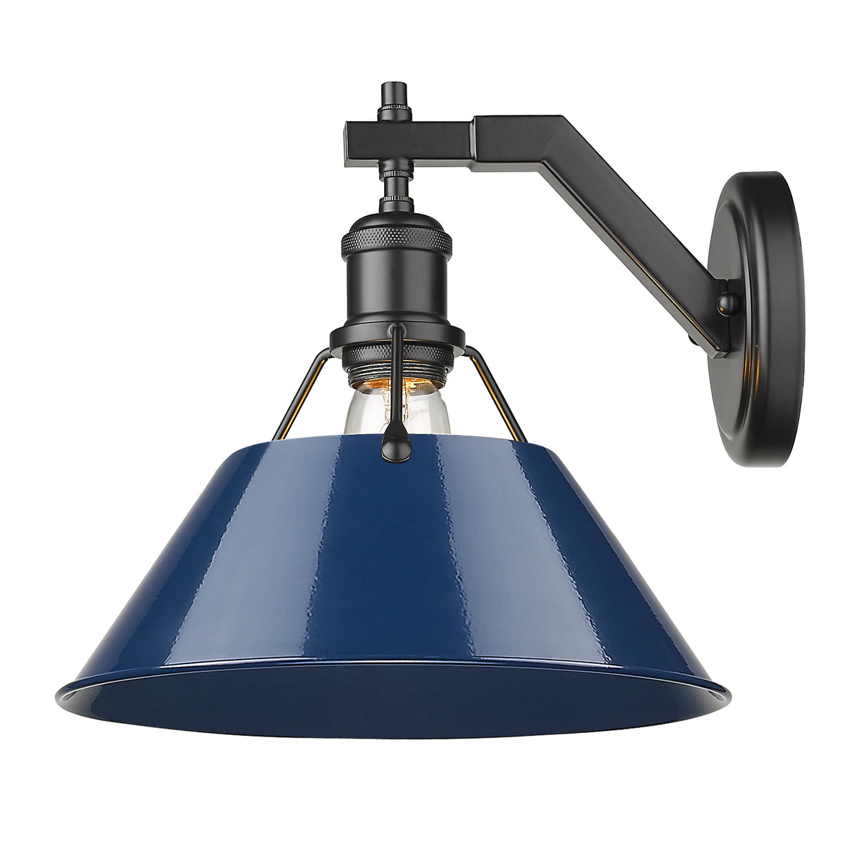 Orwell BLK 1 Light Wall Sconce in Matte Black with Navy Blue Shade