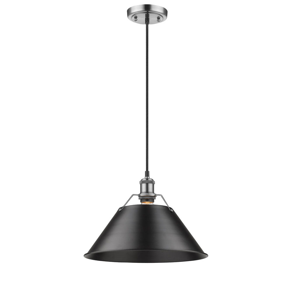 Orwell PW 1 Light Pendant - 14" in Pewter with Matte Black Shade
