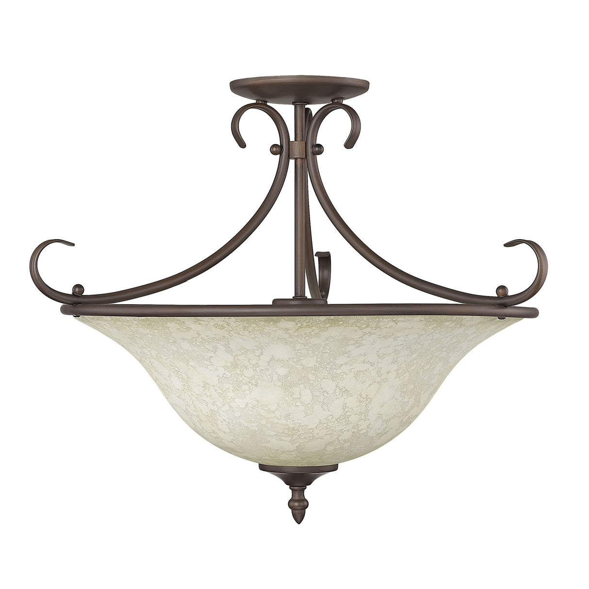 Homestead Semi-Flush in Rubbed Bronze with Tea Stone Glass</p>