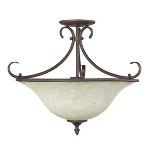 Homestead Semi-Flush in Rubbed Bronze with Tea Stone Glass</p>