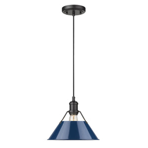 Orwell BLK 1 Light Pendant - 10" in Matte Black with Navy Blue Shade