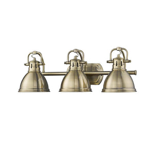 Duncan 3 Light Bath Vanity in Aged Brass with an Aged Brass Shade