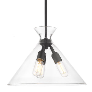 Malta 3 Light Pendant in Matte Black & Clear Glass