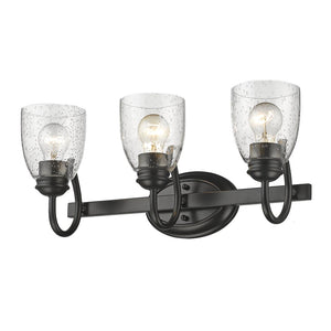 Parrish 3 Light Bath Vanity in Matte Black with Seeded Glass