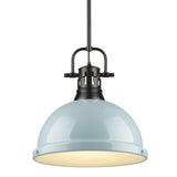 Duncan 1 Light Pendant with Rod in Matte Black with a Seafoam Shade