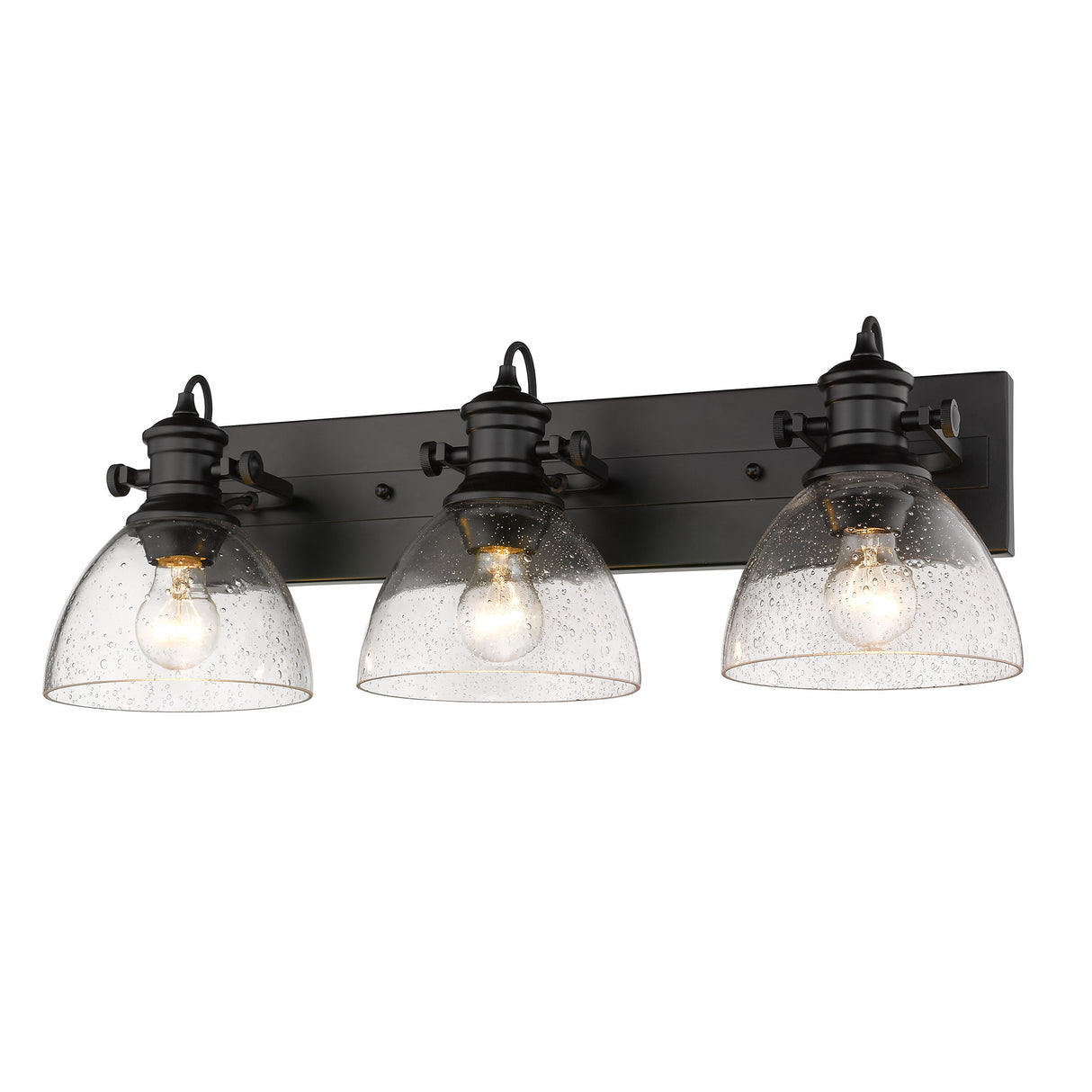 Hines 3-Light Semi-Flush in Matte Black with Seeded Glass