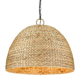 Rue 8 Light Pendant in Matte Black with Woven Sweet Grass Shade