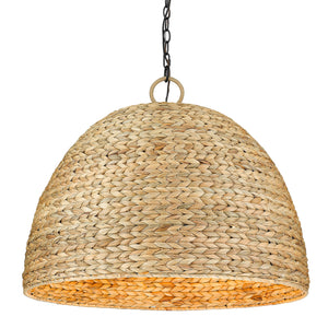 Rue 8 Light Pendant in Matte Black with Woven Sweet Grass Shade